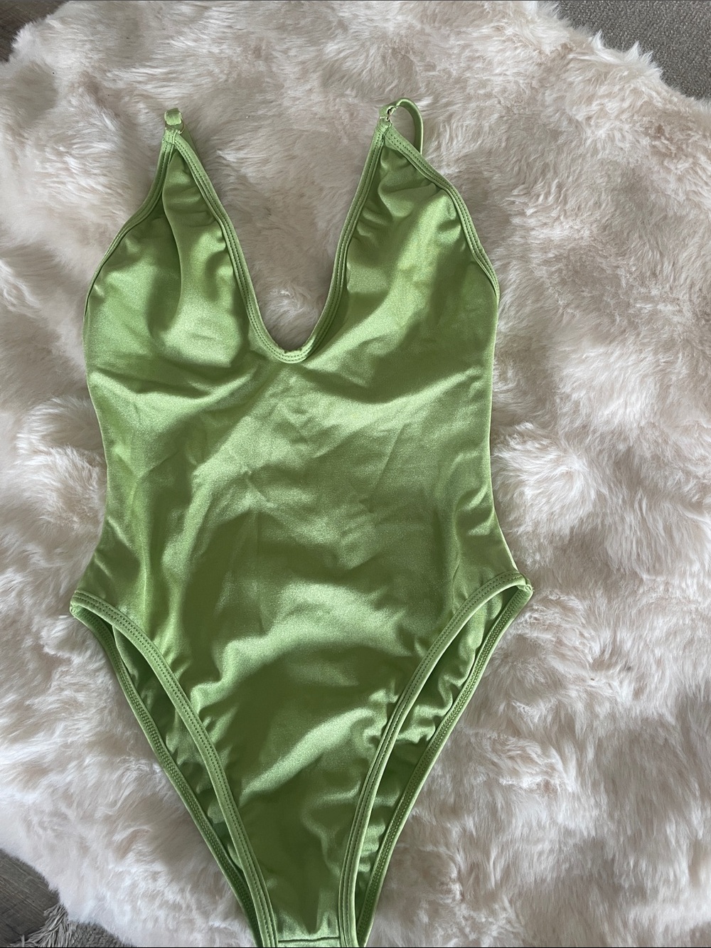 Womens Lime Green V-Neck One-Piece Bathing Suit #B3